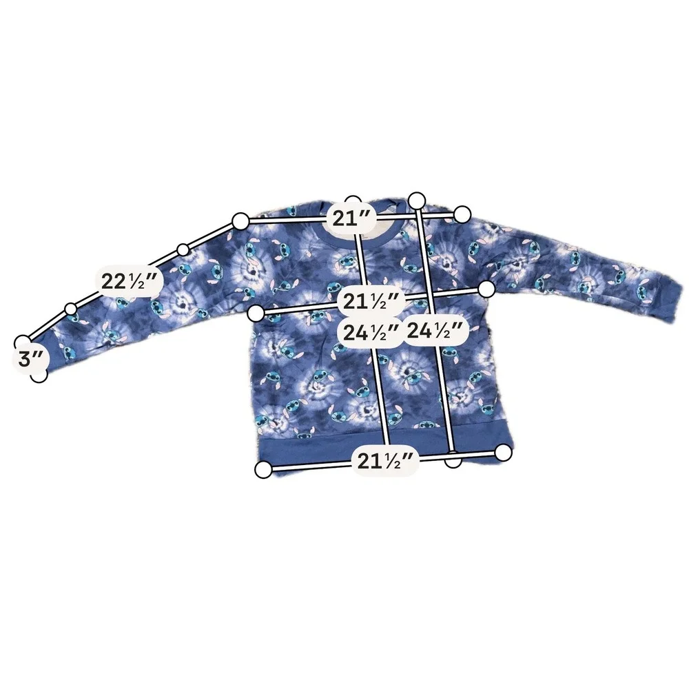 Disney Lilo and Stitch Blue Tie Dye Pullover Sweatshirt Kids XL 16-18 Raglan
